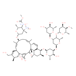 ChemSpider 2D Image | (1S,3R,6S,7Z,9S,11Z,13S,16S,17S,18S,20S,21R,22S)-27-Hydroxy-4-(hydroxymethyl)-3,8,12,18,20,22-hexamethyl-23,25-dioxo-9-({2,3,4,6-tetradeoxy-4-[(methoxycarbonyl)amino]-3-methyl-3-nitro-beta-D-xylo-hexo
pyranosyl}oxy)-26-oxapentacyclo[22.2.1.0~1,6~.0~13,22~.0~16,21~]heptacosa-4,7,11,14,24(27)-pentaen-17-yl 2,6-dideoxy-alpha-L-arabino-hexopyranosyl-(1->3)-[2,6-dideoxy-4-O-methyl-beta-L-ribo-hexopyrano
syl-(1->4)]-2,6-dideoxy-alpha-L-glycero-hexopyranosyl-(1->3)-2,6-dideoxy-alpha-L-ribo-hexopyranoside | C67H100N2O24
