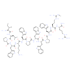 ChemSpider 2D Image | L-Isoleucyl-L-leucyl-L-prolyl-3-(7H-indol-3-yl)-L-alanyl-L-lysyl-3-(7H-indol-3-yl)-L-alanyl-L-prolyl-3-(7H-indol-3-yl)-D-alanyl-3-(7H-indol-3-yl)-L-alanyl-L-prolyl-3-(7H-indol-3-yl)-L-alanyl-L-arginyl
-L-argininamide | C100H132N26O13