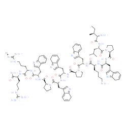 ChemSpider 2D Image | L-Isoleucyl-L-leucyl-L-prolyl-3-(7H-indol-3-yl)-L-alanyl-L-lysyl-3-(7H-indol-3-yl)-L-alanyl-L-prolyl-3-(7H-indol-3-yl)-L-alanyl-3-(7H-indol-3-yl)-L-alanyl-L-prolyl-3-(7H-indol-3-yl)-L-alanyl-L-arginyl
-L-argininamide | C100H132N26O13