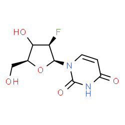 ChemSpider 2D Image | 1-[(3xi)-2-Deoxy-2-fluoro-beta-L-threo-pentofuranosyl]-2,4(1H,3H)-pyrimidinedione | C9H11FN2O5