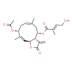 ChemSpider 2D Image | (3aS,4S,6Z,9R,10Z,11aS)-9-Acetoxy-6,10-dimethyl-3-methylene-2-oxo-2,3,3a,4,5,8,9,11a-octahydrocyclodeca[b]furan-4-yl (2E)-4-hydroxy-2-methyl-2-butenoate | C22H28O7