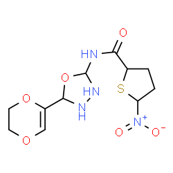 ChemSpider 2D Image | N-[5-(5,6-Dihydro-1,4-dioxin-2-yl)-1,3,4-oxadiazolidin-2-yl]-5-nitrotetrahydro-2-thiophenecarboxamide | C11H16N4O6S