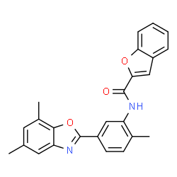 ChemSpider 2D Image | N-[5-(5,7-Dimethyl-1,3-benzoxazol-2-yl)-2-methylphenyl]-1-benzofuran-2-carboxamide | C25H20N2O3