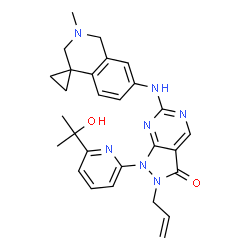 ChemSpider 2D Image | 1-[6-(2-hydroxypropan-2-yl)pyridin-2-yl]-6-{2'-methyl-1',3'-dihydrospiro[cyclopropane-1,4'-isoquinolin]-7'-ylamino}-2-(prop-2-en-1-yl)pyrazolo[3,4-d]pyrimidin-3-one | C28H31N7O2