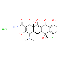 ChemSpider 2D Image | (4S,4aS,5aS,6R,12aR)-7-Chloro-4-(dimethylamino)-3,6,10,12,12a-pentahydroxy-6-methyl-1,11-dioxo-1,4,4a,5,5a,6,11,12a-octahydro-2-tetracenecarboxamide hydrochloride (1:1) | C22H24Cl2N2O8