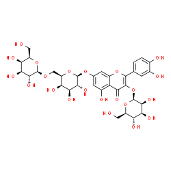 ChemSpider 2D Image | 2-(3,4-Dihydroxyphenyl)-5-hydroxy-3-(beta-D-mannopyranosyloxy)-4-oxo-4H-chromen-7-yl 6-O-beta-D-galactopyranosyl-beta-D-galactopyranoside | C33H40O22