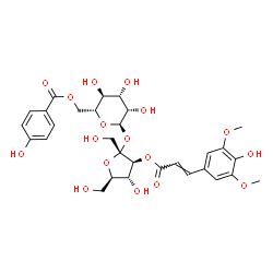 ChemSpider 2D Image | 3-O-[(2E)-3-(4-Hydroxy-3,5-dimethoxyphenyl)-2-propenoyl]-alpha-D-fructofuranosyl 6-O-(4-hydroxybenzoyl)-alpha-D-mannopyranoside | C30H36O17