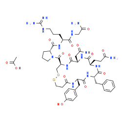 ChemSpider 2D Image | 1-{[(4R,7S,10S,13S,16S)-7-(2-Amino-2-oxoethyl)-10-(3-amino-3-oxopropyl)-13-benzyl-16-(4-hydroxybenzyl)-6,9,12,15,18-pentaoxo-1,2-dithia-5,8,11,14,17-pentaazacycloicosan-4-yl]carbonyl}-D-prolyl-L-argin
ylglycinamide acetate (1:1) | C48H68N14O14S2