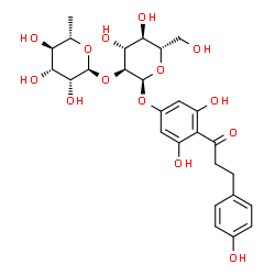 ChemSpider 2D Image | 3,5-Dihydroxy-4-[3-(4-hydroxyphenyl)propanoyl]phenyl 2-O-(6-deoxy-alpha-L-mannopyranosyl)-alpha-L-glucopyranoside | C27H34O14