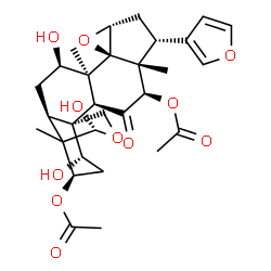 ChemSpider 2D Image | (1S,2S,4R,5R,6R,8R,10R,11S,12R,14S,16R,19S,21R)-6-(3-Furyl)-12,16,19-trihydroxy-5,11,15-trimethyl-3-oxo-9,17-dioxahexacyclo[13.3.3.0~1,14~.0~2,11~.0~5,10~.0~8,10~]henicosane-4,21-diyl diacetate | C30H38O11