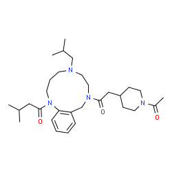 ChemSpider 2D Image | 1-{8-[(1-Acetyl-4-piperidinyl)acetyl]-5-isobutyl-2,3,4,5,6,7,8,9-octahydro-1H-1,5,8-benzotriazacycloundecin-1-yl}-3-methyl-1-butanone | C30H48N4O3