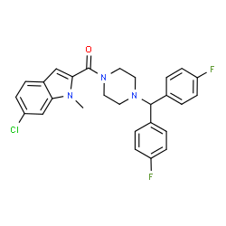 ChemSpider 2D Image | {4-[Bis(4-fluorophenyl)methyl]-1-piperazinyl}(6-chloro-1-methyl-1H-indol-2-yl)methanone | C27H24ClF2N3O