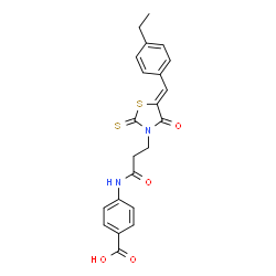 ChemSpider 2D Image | 4-({3-[(5Z)-5-(4-Ethylbenzylidene)-4-oxo-2-thioxo-1,3-thiazolidin-3-yl]propanoyl}amino)benzoic acid | C22H20N2O4S2