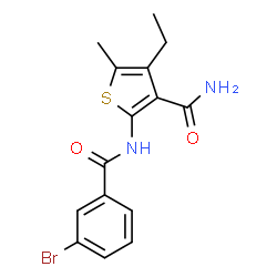 ChemSpider 2D Image | 2-[(3-Bromobenzoyl)amino]-4-ethyl-5-methyl-3-thiophenecarboxamide | C15H15BrN2O2S