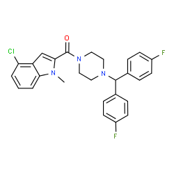 ChemSpider 2D Image | {4-[Bis(4-fluorophenyl)methyl]-1-piperazinyl}(4-chloro-1-methyl-1H-indol-2-yl)methanone | C27H24ClF2N3O
