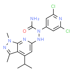 ChemSpider 2D Image | 1-(2,6-dichloropyridin-4-yl)-1-{[1,3-dimethyl-4-(propan-2-yl)-1H-pyrazolo[3,4-b]pyridin-6-yl]amino}urea | C17H19Cl2N7O