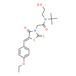 ChemSpider 2D Image | N-tert-butyl-2-[(5Z)-5-(4-ethoxybenzylidene)-4-oxo-2-thioxo-1,3-thiazolidin-3-yl]-N-(2-hydroxyethyl)acetamide | C20H26N2O4S2