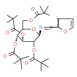 ChemSpider 2D Image | 2,3,4,6-Tetrakis-O-(2,2-dimethylpropanoyl)-N-(2-furylmethylene)-beta-D-erythro-hexopyranosylamine | C31H47NO10