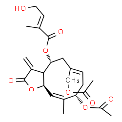 ChemSpider 2D Image | (4R,6Z,9S,10Z,11aR)-9-Acetoxy-6-(acetoxymethyl)-10-methyl-3-methylene-2-oxo-2,3,3a,4,5,8,9,11a-octahydrocyclodeca[b]furan-4-yl (2E)-4-hydroxy-2-methyl-2-butenoate | C24H30O9