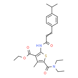 ChemSpider 2D Image | Ethyl 5-(diethylcarbamoyl)-2-{[3-(4-isopropylphenyl)acryloyl]amino}-4-methyl-3-thiophenecarboxylate | C25H32N2O4S