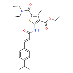 ChemSpider 2D Image | Ethyl 5-(diethylcarbamoyl)-2-{[(2E)-3-(4-isopropylphenyl)-2-propenoyl]amino}-4-methyl-3-thiophenecarboxylate | C25H32N2O4S