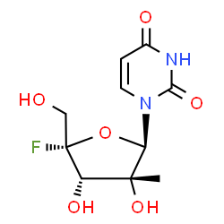 ChemSpider 2D Image | 1-[(2R,3R,4S,5S)-5-Fluoro-3,4-dihydroxy-5-(hydroxymethyl)-3-methyltetrahydro-2-furanyl]-2,4(1H,3H)-pyrimidinedione (non-preferred name) | C10H13FN2O6
