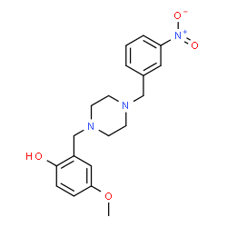 ChemSpider 2D Image | 4-Methoxy-2-{[4-(3-nitrobenzyl)-1-piperazinyl]methyl}phenol | C19H23N3O4