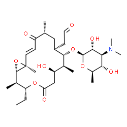 ChemSpider 2D Image | (1S,2R,3R,7R,8S,9S,10S,12R,14E,16S)-3-Ethyl-7-hydroxy-2,8,12,16-tetramethyl-5,13-dioxo-10-(2-oxoethyl)-4,17-dioxabicyclo[14.1.0]heptadec-14-en-9-yl 3,6-dideoxy-3-(dimethylamino)-beta-D-glucopyranoside | C31H51NO10