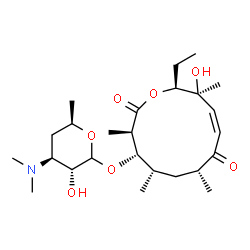 ChemSpider 2D Image | (3R,4S,5S,7R,9Z,11S,12S)-12-Ethyl-11-hydroxy-3,5,7,11-tetramethyl-2,8-dioxooxacyclododec-9-en-4-yl 3,4,6-trideoxy-3-(dimethylamino)-D-xylo-hexopyranoside | C25H43NO7