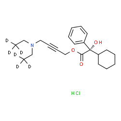 ChemSpider 2D Image | 4-{Bis[(2,2,2-~2~H_3_)ethyl]amino}-2-butyn-1-yl (2S)-cyclohexyl(hydroxy)phenylacetate hydrochloride (1:1) | C22H26D6ClNO3