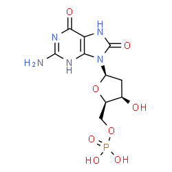 ChemSpider 2D Image | 2-Amino-9-(2-deoxy-5-O-phosphono-beta-D-threo-pentofuranosyl)-7,9-dihydro-3H-purine-6,8-dione | C10H14N5O8P