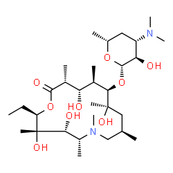ChemSpider 2D Image | (2R,3S,4R,5R,8R,10R,11R,12R,13S,14R)-2-Ethyl-3,4,10,13-tetrahydroxy-3,5,6,8,10,12,14-heptamethyl-15-oxo-1-oxa-6-azacyclopentadecan-11-yl 3,4,6-trideoxy-3-(dimethylamino)-beta-D-xylo-hexopyranoside | C30H58N2O9