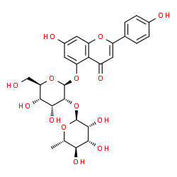 ChemSpider 2D Image | 7-Hydroxy-2-(4-hydroxyphenyl)-4-oxo-4H-chromen-5-yl 2-O-(6-deoxy-alpha-L-mannopyranosyl)-beta-D-allopyranoside | C27H30O14