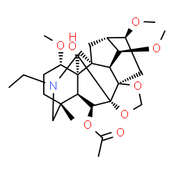 ChemSpider 2D Image | (1R,2R,3R,5R,6S,8R,12S,13S,16R,19S,20S)-14-Ethyl-2-hydroxy-4,6,19-trimethoxy-16-methyl-9,11-dioxa-14-azaheptacyclo[10.7.2.1~2,5~.0~1,13~.0~3,8~.0~8,12~.0~16,20~]docos-21-yl acetate | C27H41NO8