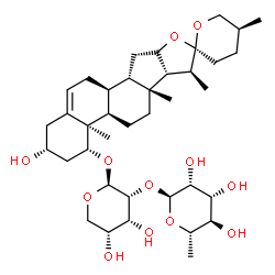 ChemSpider 2D Image | (1beta,3beta,9beta,13alpha,25S)-3-Hydroxyspirost-5-en-1-yl 2-O-(6-deoxy-alpha-L-mannopyranosyl)-beta-D-ribopyranoside | C38H60O12