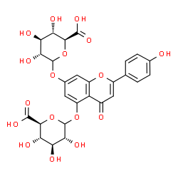 ChemSpider 2D Image | 5-(D-Glucopyranuronosyloxy)-2-(4-hydroxyphenyl)-4-oxo-4H-chromen-7-yl D-glucopyranosiduronic acid | C27H26O17