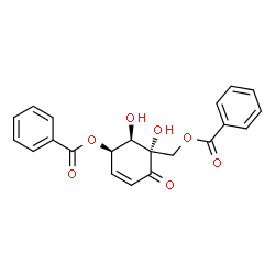 ChemSpider 2D Image | [(1S,5R,6R)-5-(Benzoyloxy)-1,6-dihydroxy-2-oxo-3-cyclohexen-1-yl]methyl benzoate | C21H18O7