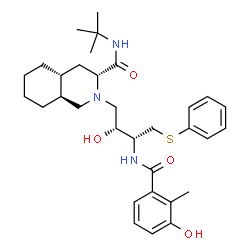 ChemSpider 2D Image | (3R,4aR,8aS)-2-[(2R,3R)-2-Hydroxy-3-[(3-hydroxy-2-methylbenzoyl)amino]-4-(phenylsulfanyl)butyl]-N-(2-methyl-2-propanyl)decahydro-3-isoquinolinecarboxamide | C32H45N3O4S
