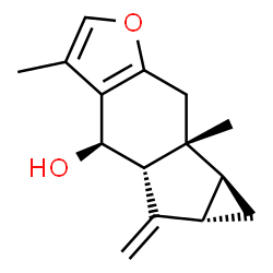 ChemSpider 2D Image | (4R,4aS,5aS,6aS,6bR)-3,6b-Dimethyl-5-methylene-4,4a,5,5a,6,6a,6b,7-octahydrocyclopropa[2,3]indeno[5,6-b]furan-4-ol | C15H18O2