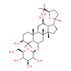 ChemSpider 2D Image | (3beta,5beta,6alpha,9beta,12beta,14beta,17alpha,24R)-3,12,25-Trihydroxy-20,24-epoxydammaran-6-yl beta-D-glucopyranoside | C36H62O10