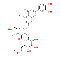ChemSpider 2D Image | 2-(3,4-Dihydroxyphenyl)-5-hydroxy-4-oxo-4H-chromen-7-yl 2-O-(6-O-acetyl-beta-D-glucopyranosyl)-alpha-D-glucopyranoside | C29H32O17