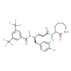ChemSpider 2D Image | N-[(2R,3E)-1-(3,4-Dichlorophenyl)-5-oxo-5-{[(3R)-2-oxo-3-azepanyl]amino}-3-penten-2-yl]-N-methyl-3,5-bis(trifluoromethyl)benzamide | C27H25Cl2F6N3O3