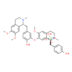 ChemSpider 2D Image | 4-{[(1R)-6,7-Dimethoxy-2-methyl-1,2,3,4-tetrahydro-1-isoquinolinyl]methyl}-2-{[(1S)-1-(4-hydroxybenzyl)-6-methoxy-2-methyl-1,2,3,4-tetrahydro-7-isoquinolinyl]oxy}phenol perchlorate (1:1) | C37H43ClN2O10