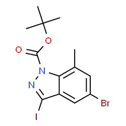 ChemSpider 2D Image | 2-Methyl-2-propanyl 5-bromo-3-iodo-7-methyl-1H-indazole-1-carboxylate | C13H14BrIN2O2