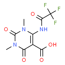 ChemSpider 2D Image | 1,3-Dimethyl-2,4-dioxo-6-[(trifluoroacetyl)amino]-1,2,3,4-tetrahydro-5-pyrimidinecarboxylic acid | C9H8F3N3O5