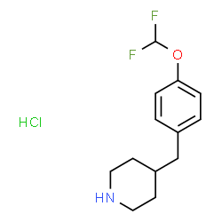 ChemSpider 2D Image | 4-[4-(Difluoromethoxy)benzyl]piperidine hydrochloride (1:1) | C13H18ClF2NO
