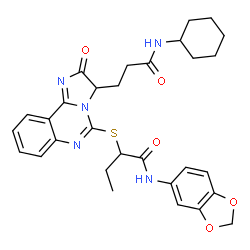 ChemSpider 2D Image | N-(1,3-Benzodioxol-5-yl)-2-({3-[3-(cyclohexylamino)-3-oxopropyl]-2-oxo-2,3-dihydroimidazo[1,2-c]quinazolin-5-yl}sulfanyl)butanamide | C30H33N5O5S