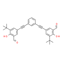 ChemSpider 2D Image | 3,3'-(1,3-Phenylenedi-2,1-ethynediyl)bis[6-hydroxy-5-(2-methyl-2-propanyl)benzaldehyde] | C32H30O4