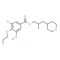 ChemSpider 2D Image | 2-Methyl-3-(tetrahydro-2H-pyran-4-yl)propyl 3-chloro-5-methoxy-4-propoxybenzoate | C20H29ClO5