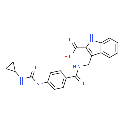 ChemSpider 2D Image | 3-[({4-[(Cyclopropylcarbamoyl)amino]benzoyl}amino)methyl]-1H-indole-2-carboxylic acid | C21H20N4O4